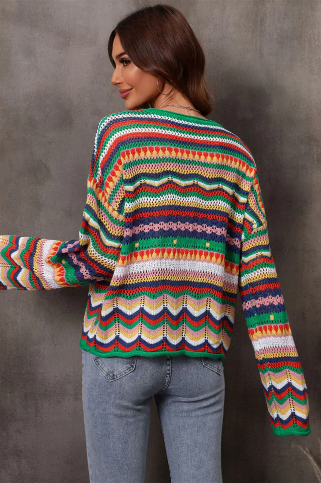 Multicolored Stripe Round Neck Cover-Up - Image 5