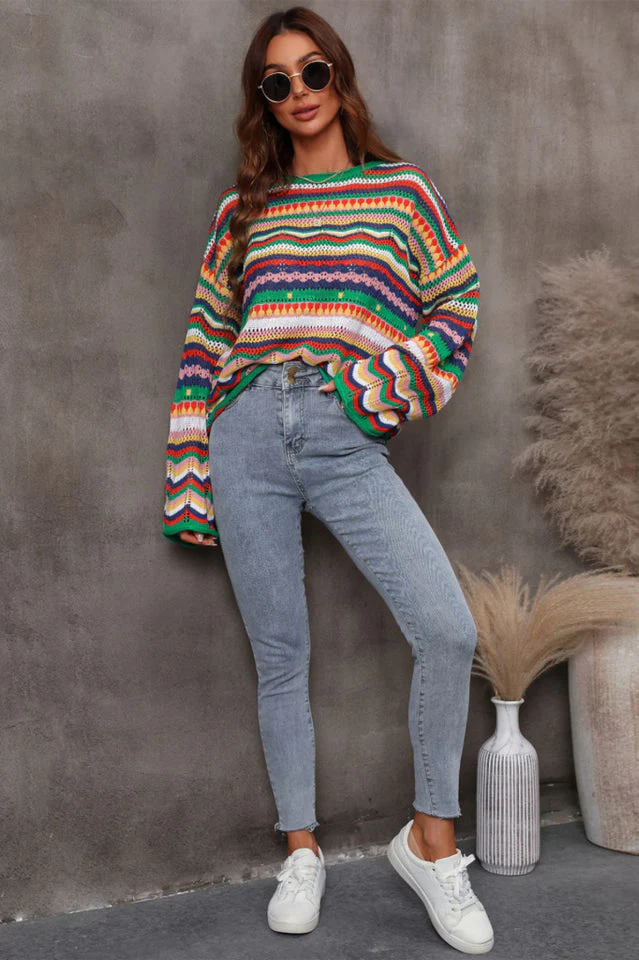 Multicolored Stripe Round Neck Cover-Up - Image 6