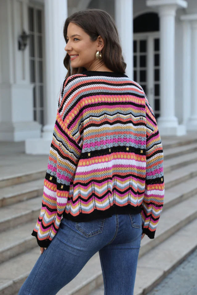 Multicolored Stripe Round Neck Cover-Up - Image 2