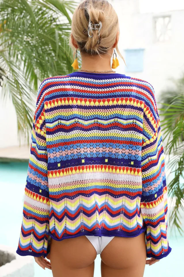 Multicolored Stripe Round Neck Cover-Up - Image 4