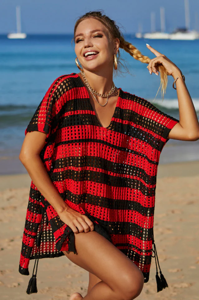 Multicolored Stripe V Neck Cover Up - Image 21