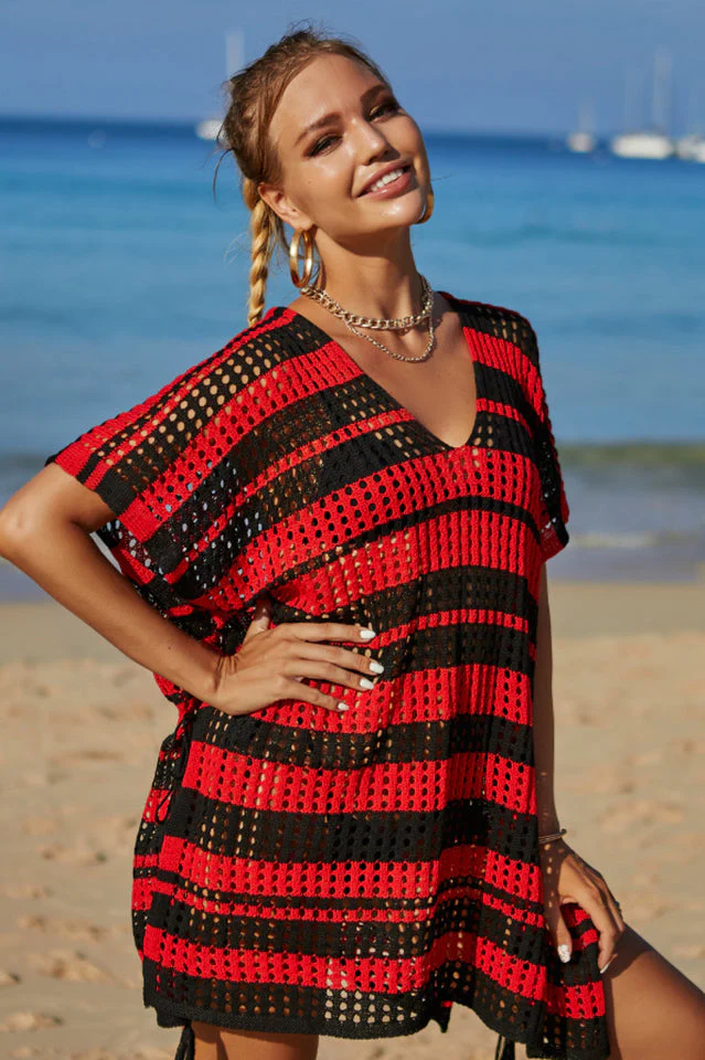Multicolored Stripe V Neck Cover Up - Image 22