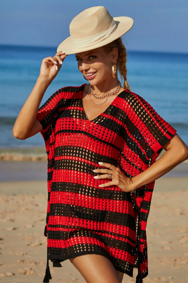 Multicolored Stripe V Neck Cover Up - Image 24
