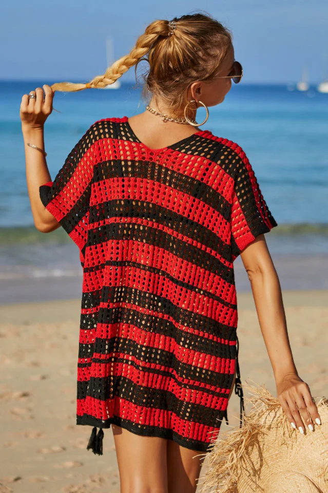 Multicolored Stripe V Neck Cover Up - Image 25