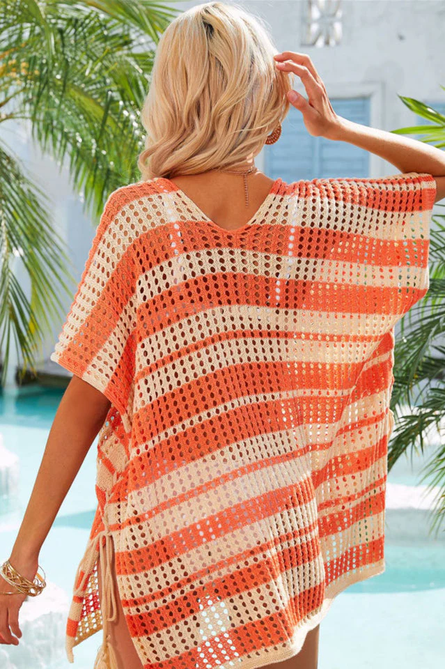 Multicolored Stripe V Neck Cover Up - Image 6