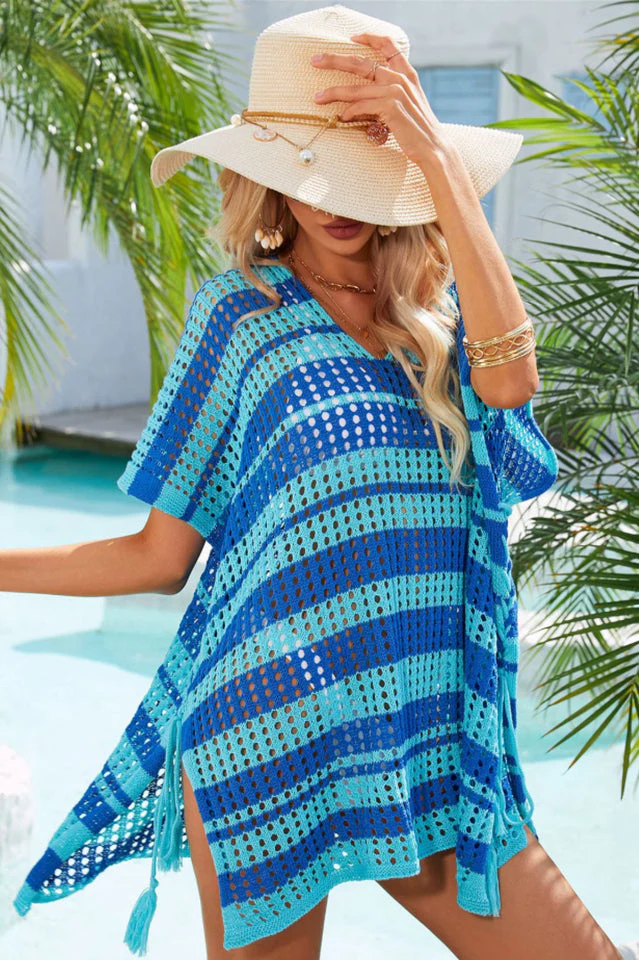 Multicolored Stripe V Neck Cover Up - Image 8