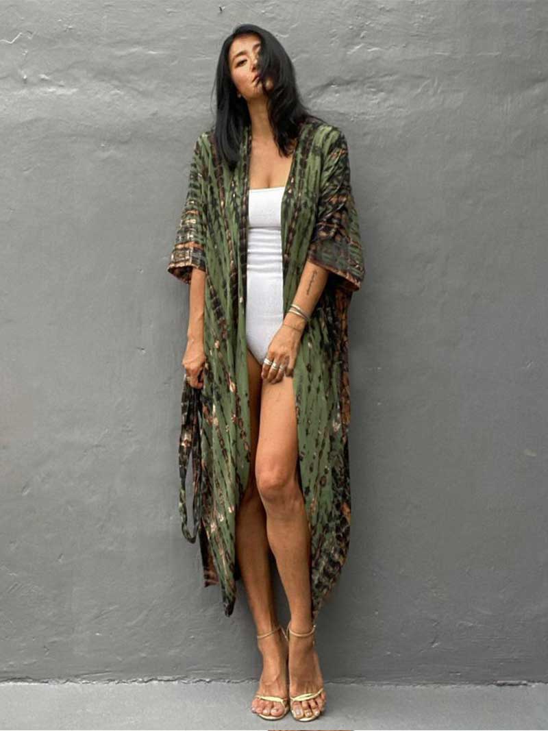 Tie-Dye Print Different Colors Rayon Long Length Gown Kimono Duster Robe - Image 10