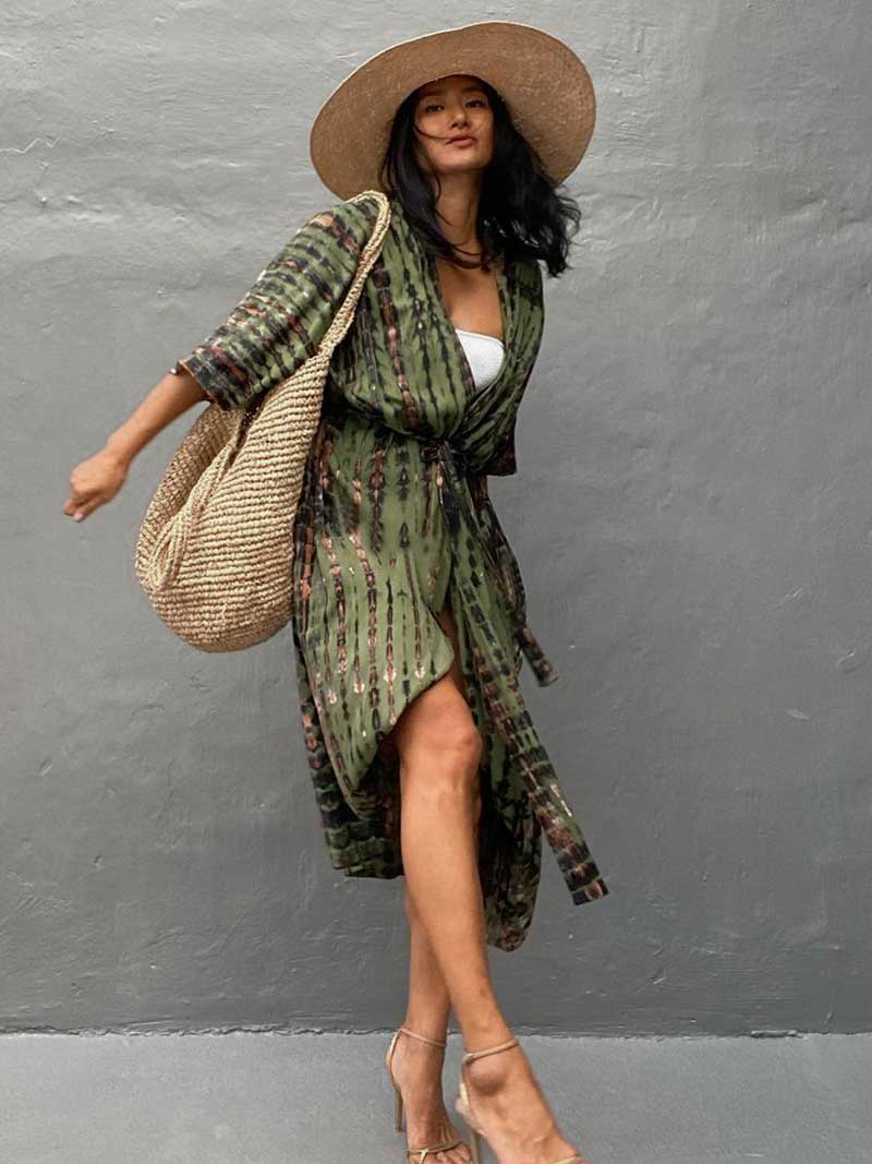 Tie-Dye Print Different Colors Rayon Long Length Gown Kimono Duster Robe - Image 13