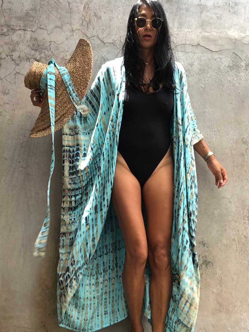 Tie-Dye Print Different Colors Rayon Long Length Gown Kimono Duster Robe - Image 15