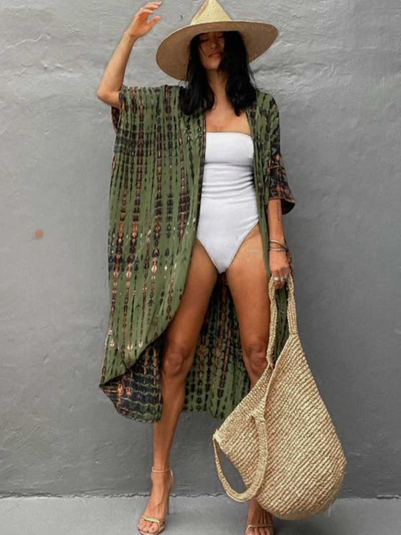Tie-Dye Print Different Colors Rayon Long Length Gown Kimono Duster Robe - Image 16