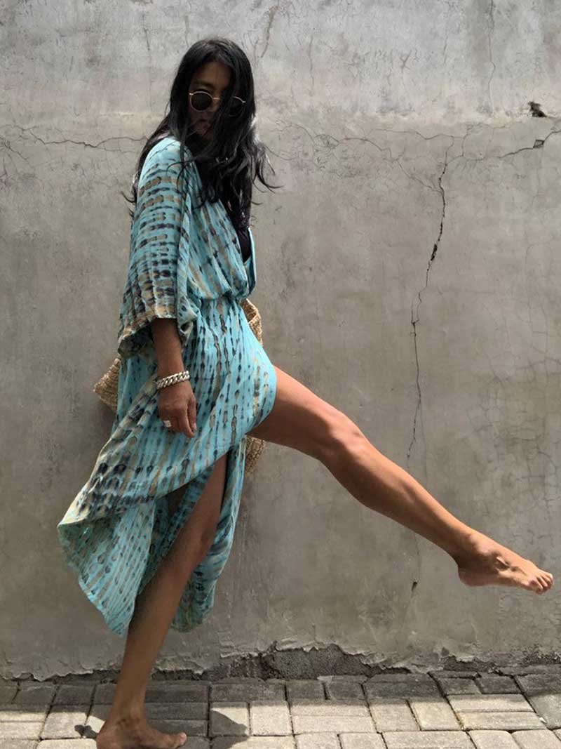 Tie-Dye Print Different Colors Rayon Long Length Gown Kimono Duster Robe - Image 18