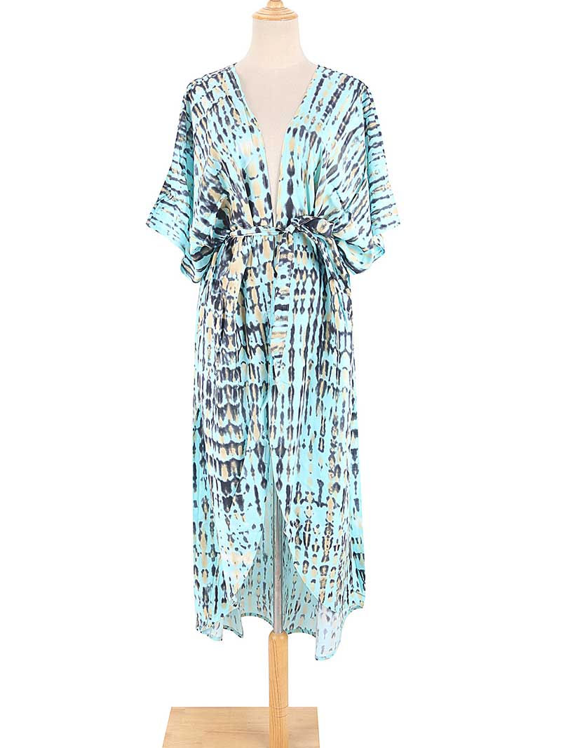 Tie-Dye Print Different Colors Rayon Long Length Gown Kimono Duster Robe - Image 25