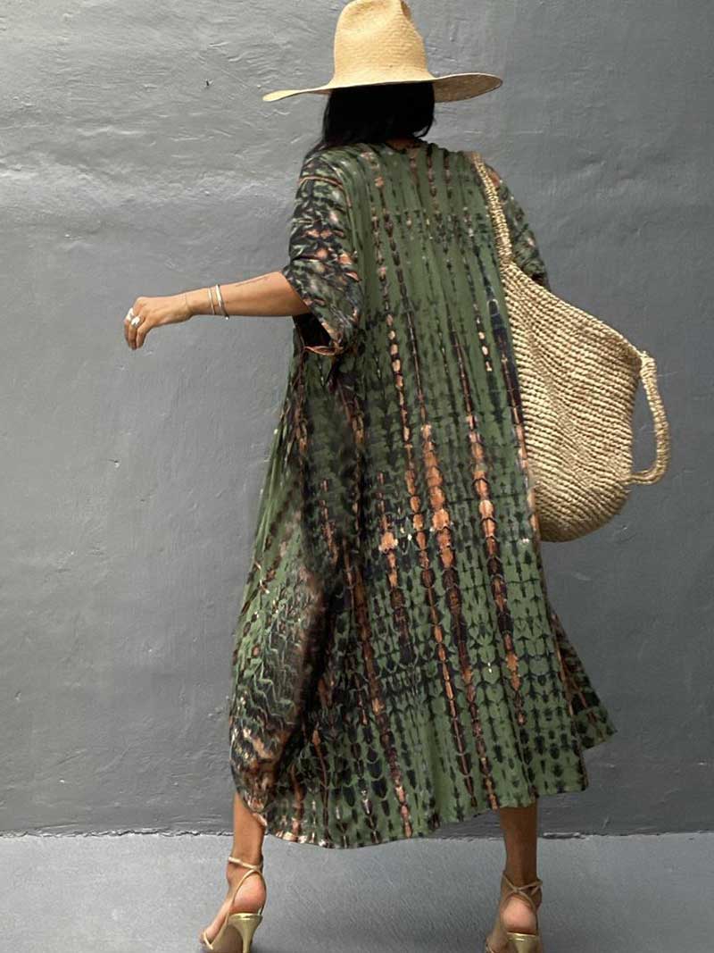 Tie-Dye Print Different Colors Rayon Long Length Gown Kimono Duster Robe - Image 6