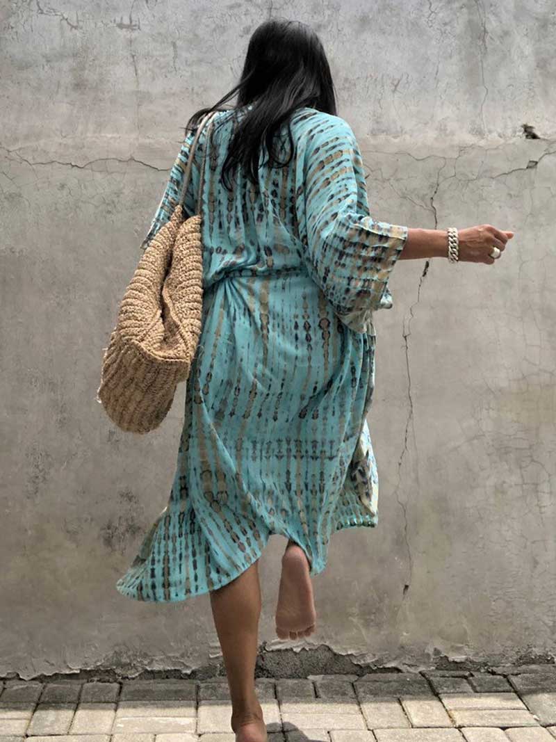 Tie-Dye Print Different Colors Rayon Long Length Gown Kimono Duster Robe - Image 8