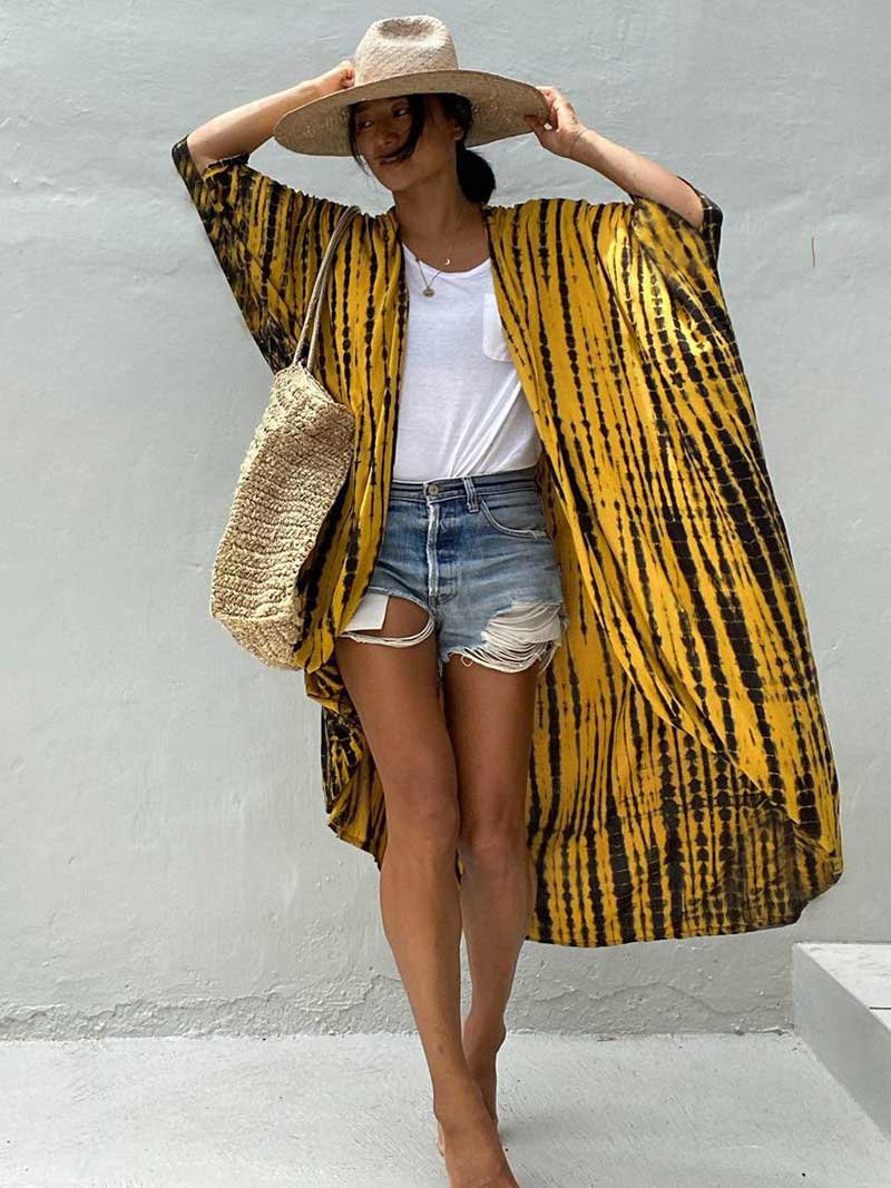 Tie-Dye Print Different Colors Rayon Long Length Gown Kimono Duster Robe - Image 9