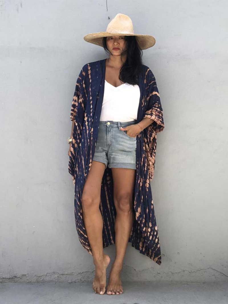 Tie-Dye Print Different Colors Rayon Long Length Gown Kimono Duster Robe - Image 13