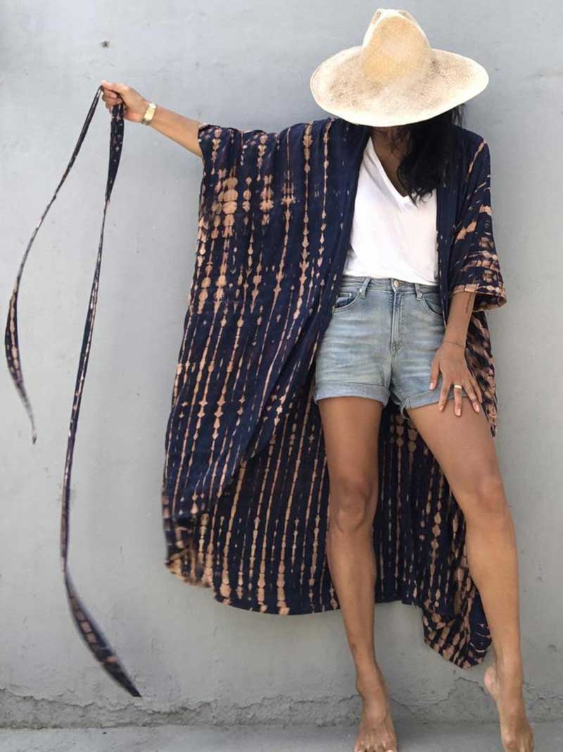 Tie-Dye Print Different Colors Rayon Long Length Gown Kimono Duster Robe - Image 17