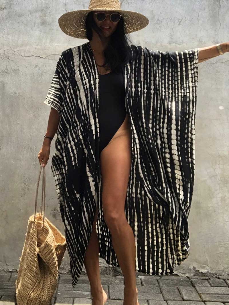 Tie-Dye Print Different Colors Rayon Long Length Gown Kimono Duster Robe - Image 19