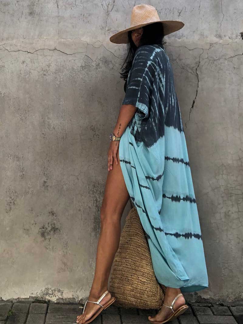 Tie-Dye Print Different Colors Rayon Long Length Gown Kimono Duster Robe - Image 10