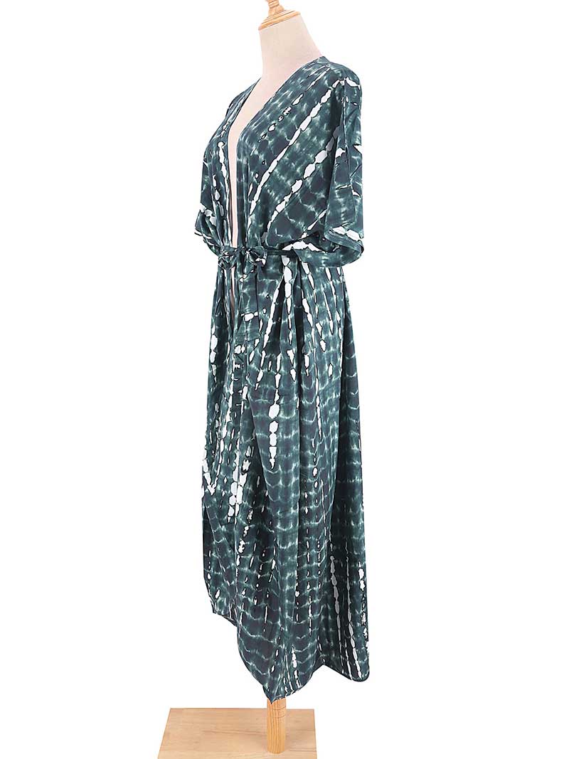 Tie-Dye Print Different Colors Rayon Long Length Gown Kimono Duster Robe - Image 11