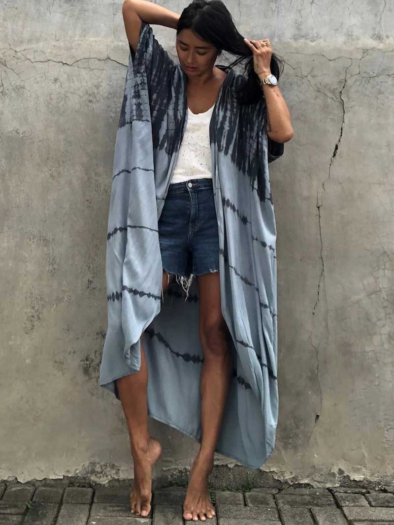 Tie-Dye Print Different Colors Rayon Long Length Gown Kimono Duster Robe - Image 18