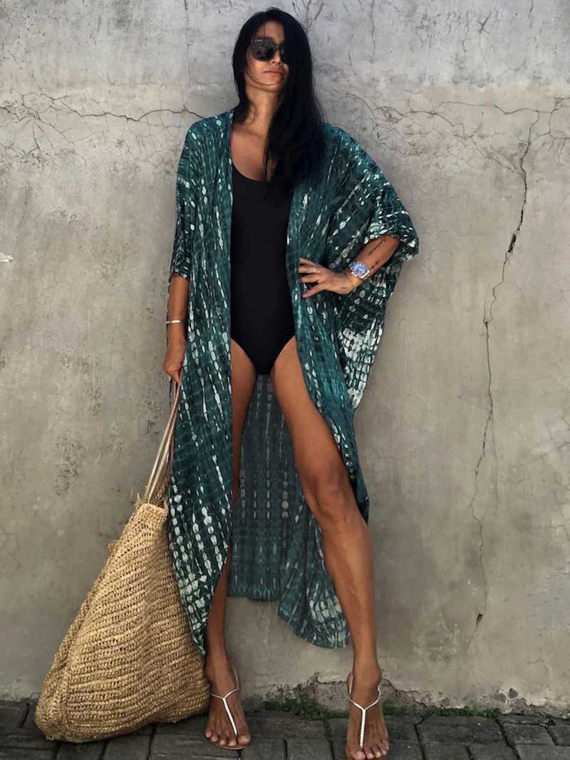 Tie-Dye Print Different Colors Rayon Long Length Gown Kimono Duster Robe - Image 20