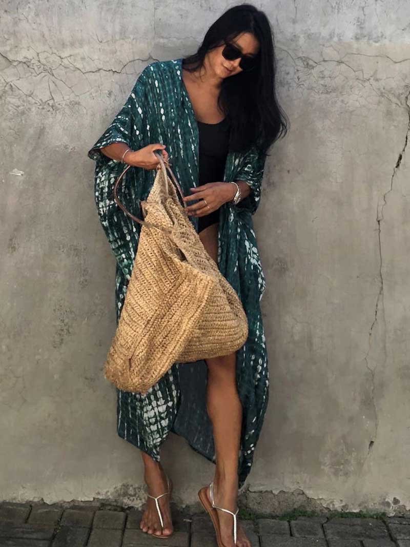 Tie-Dye Print Different Colors Rayon Long Length Gown Kimono Duster Robe - Image 24