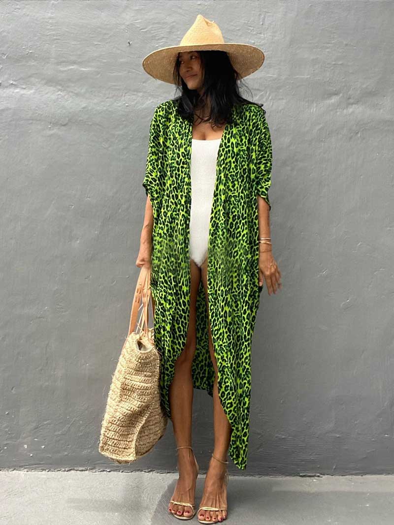 Tie-Dye Print Different Colors Rayon Long Length Gown Kimono Duster Robe - Image 3