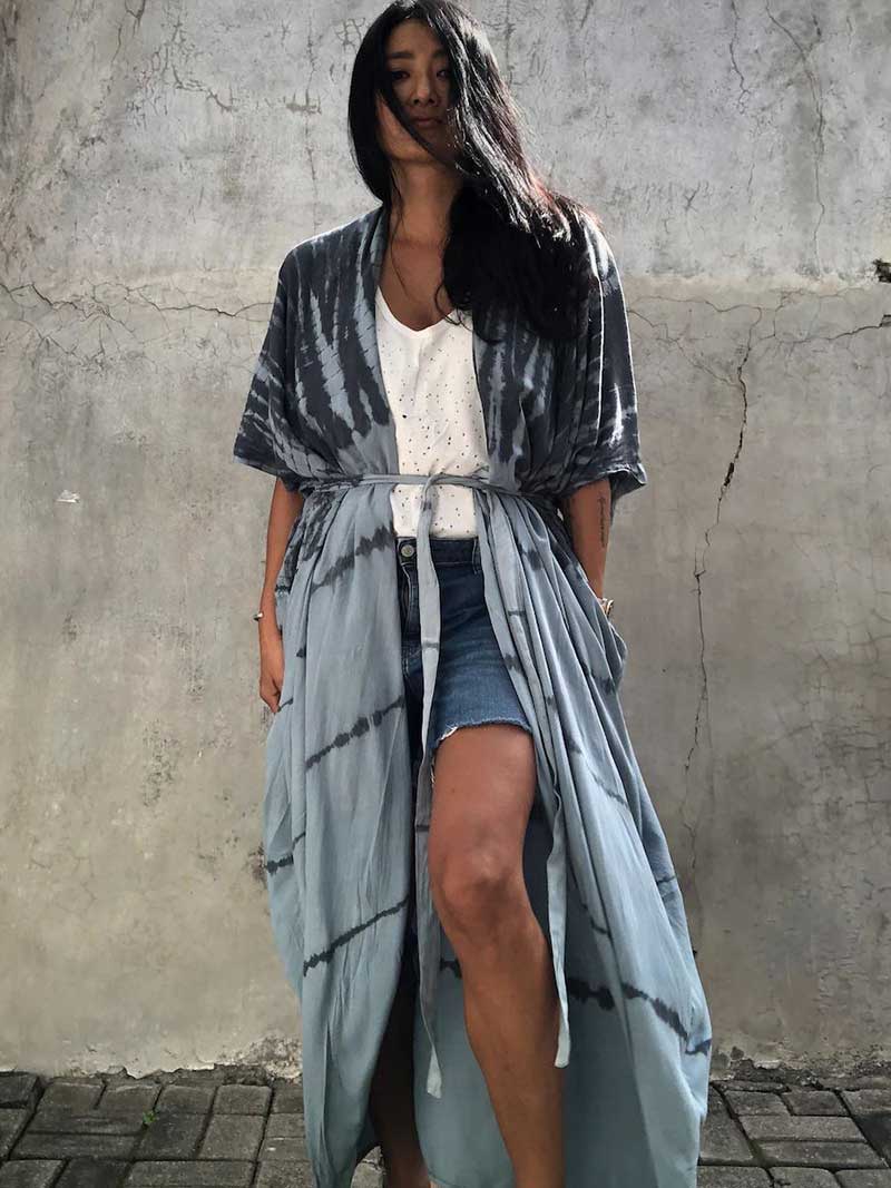 Tie-Dye Print Different Colors Rayon Long Length Gown Kimono Duster Robe - Image 4