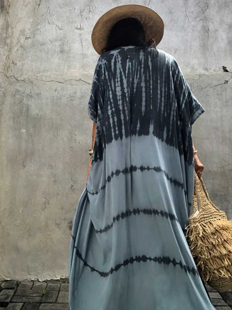 Tie-Dye Print Different Colors Rayon Long Length Gown Kimono Duster Robe - Image 9