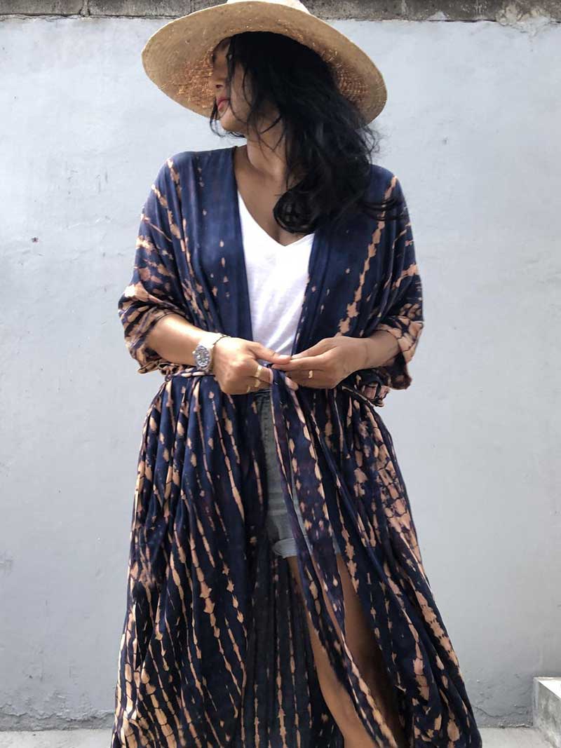Tie-Dye Print Different Colors Rayon Long Length Gown Kimono Duster Robe - Image 2