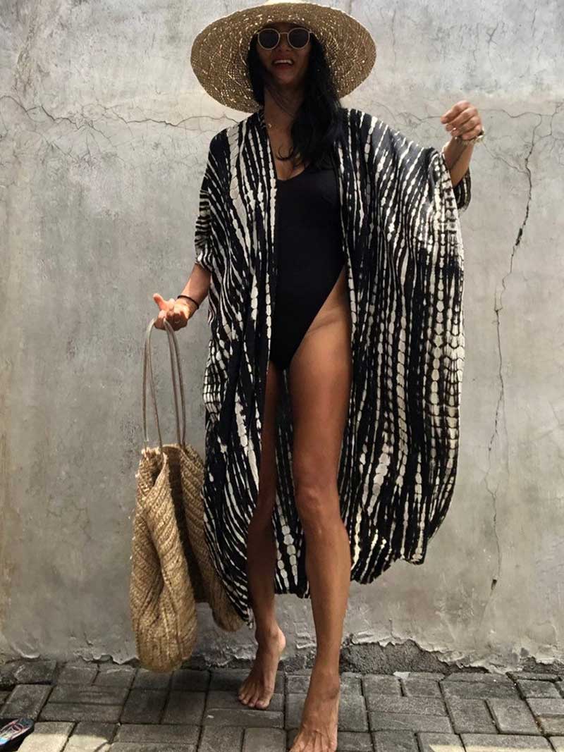 Tie-Dye Print Different Colors Rayon Long Length Gown Kimono Duster Robe - Image 20