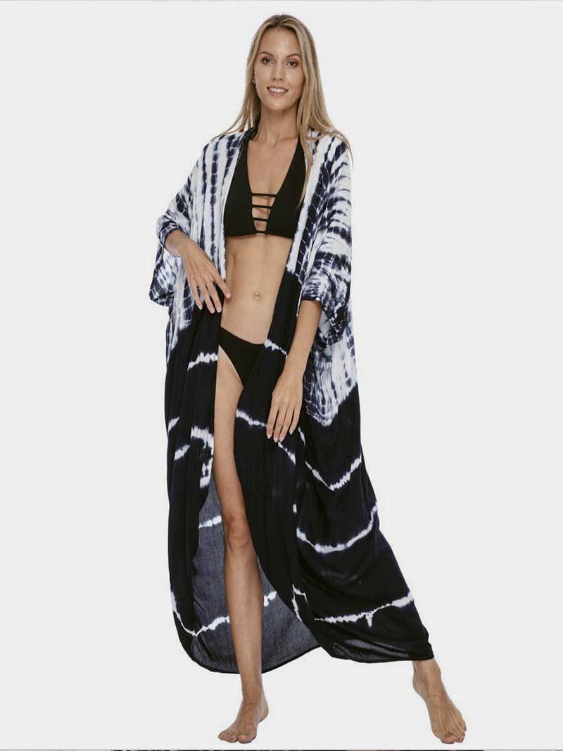 Tie-Dye Print Different Colors Rayon Long Length Gown Kimono Duster Robe - Image 3