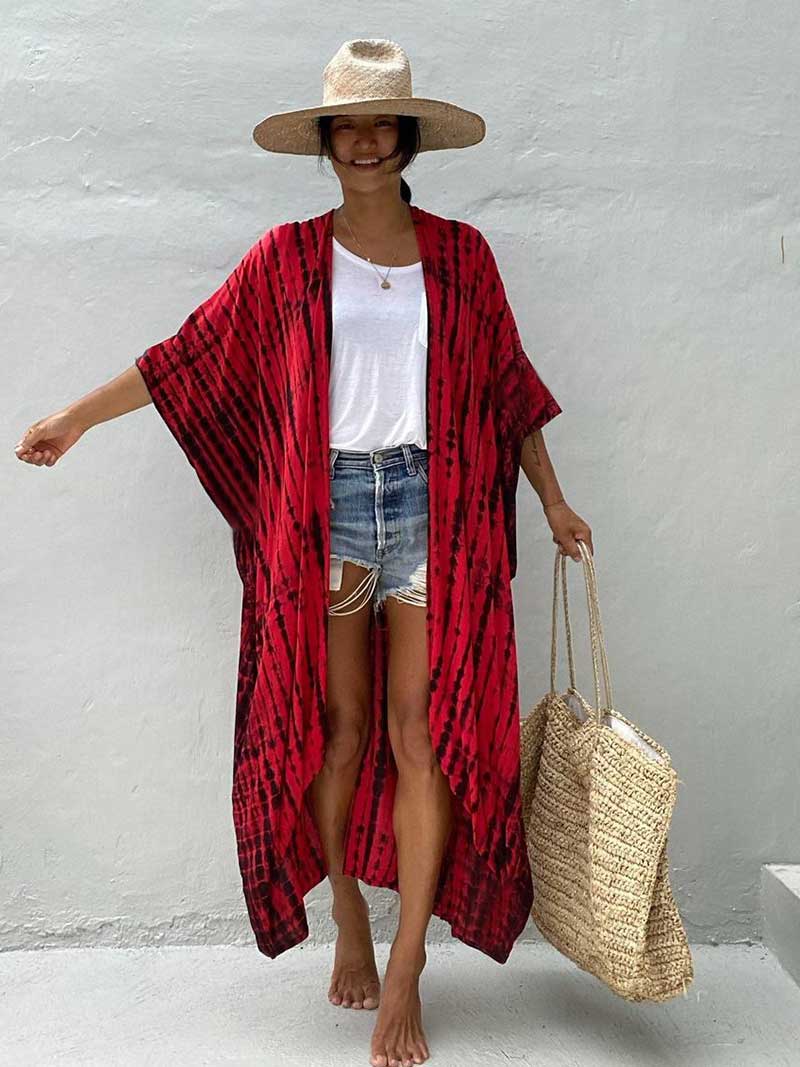 Tie-Dye Print Different Colors Rayon Long Length Gown Kimono Duster Robe - Image 4