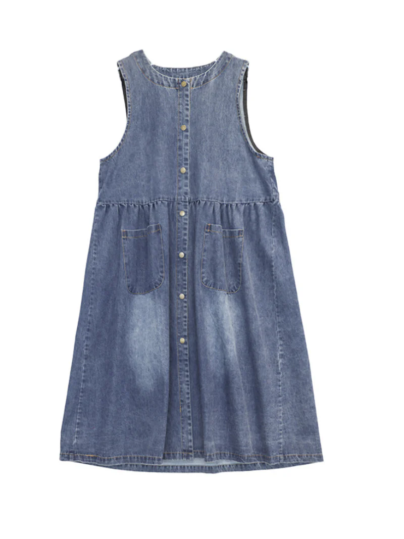 My Memories Casual Round Neck Denim Dress - Image 3