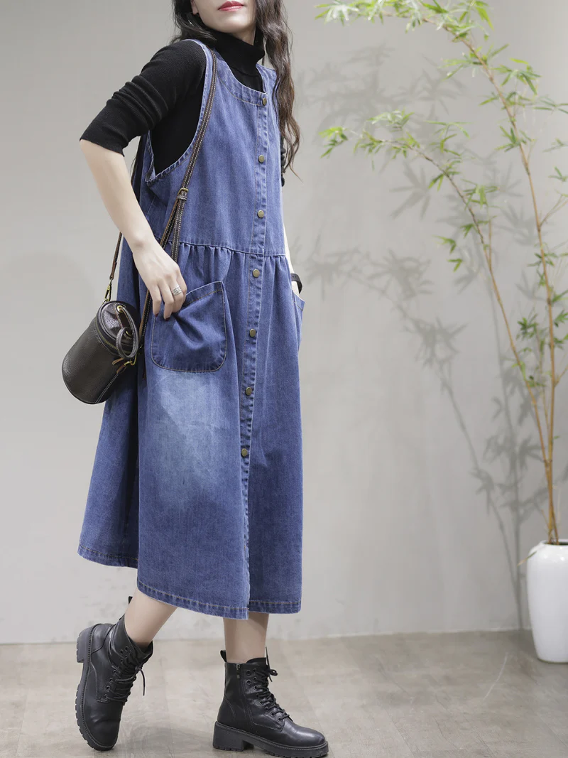 My Memories Casual Round Neck Denim Dress - Image 7