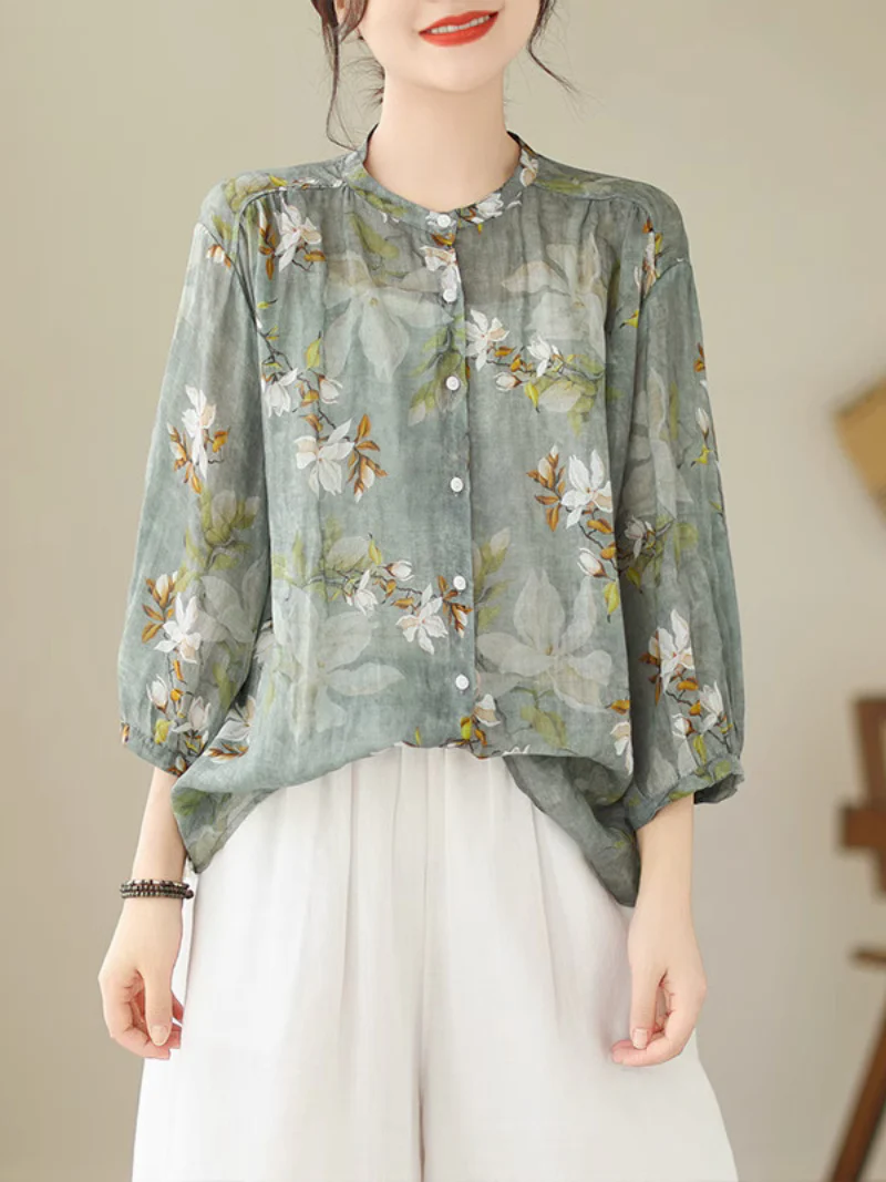 Nature Love Round Neck Floral Loose Top - Image 5