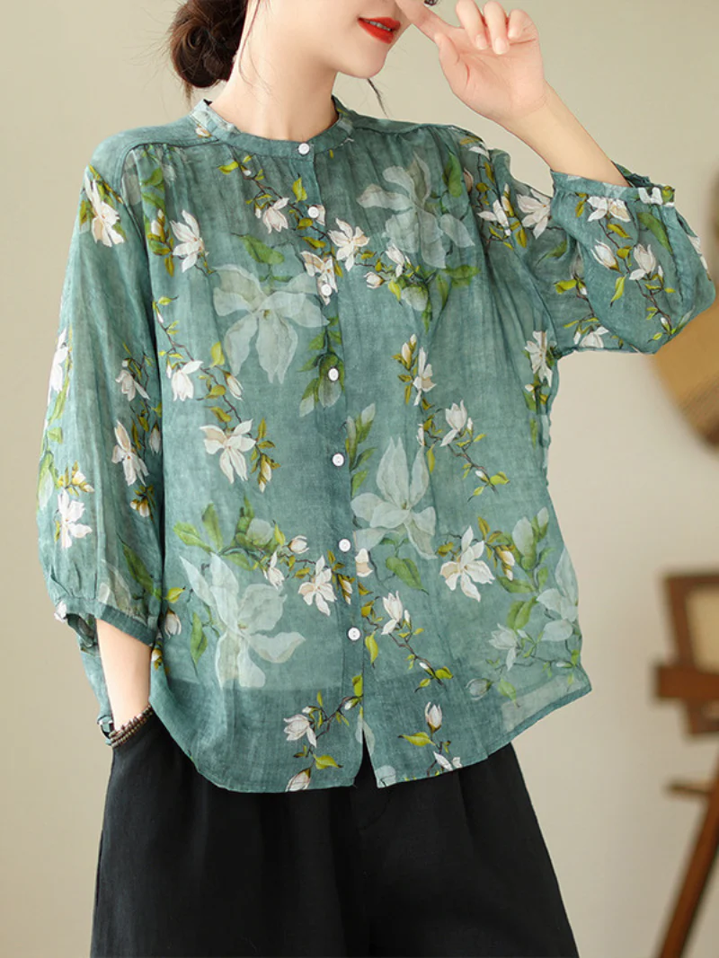 Nature Love Round Neck Floral Loose Top - Image 6