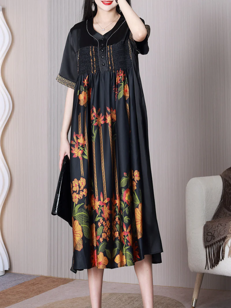 Nature Love V-neck Middlw Waist A-line Dress - Image 2