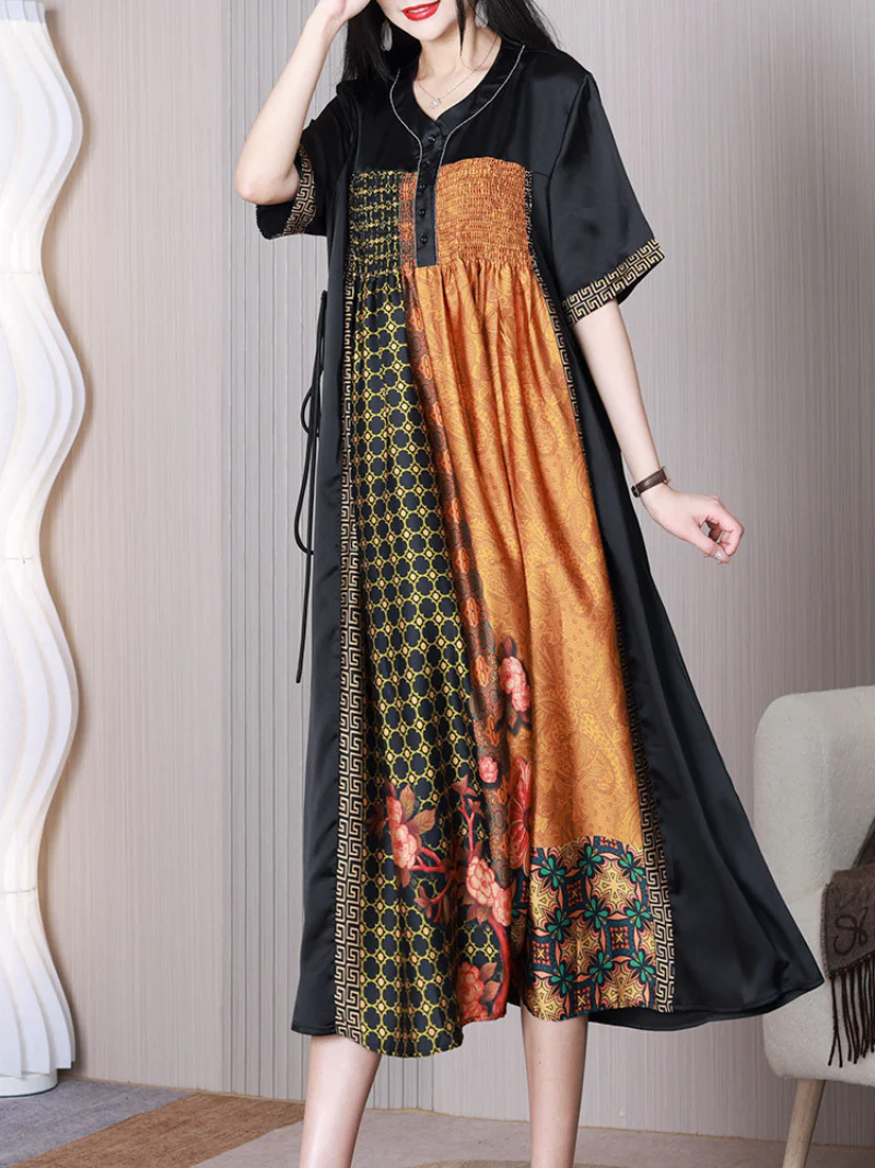 Nature Love V-neck Middlw Waist A-line Dress - Image 3