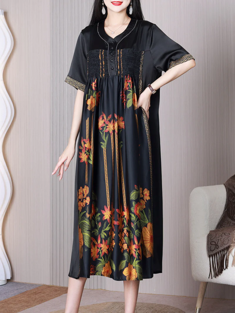 Nature Love V-neck Middlw Waist A-line Dress - Image 6