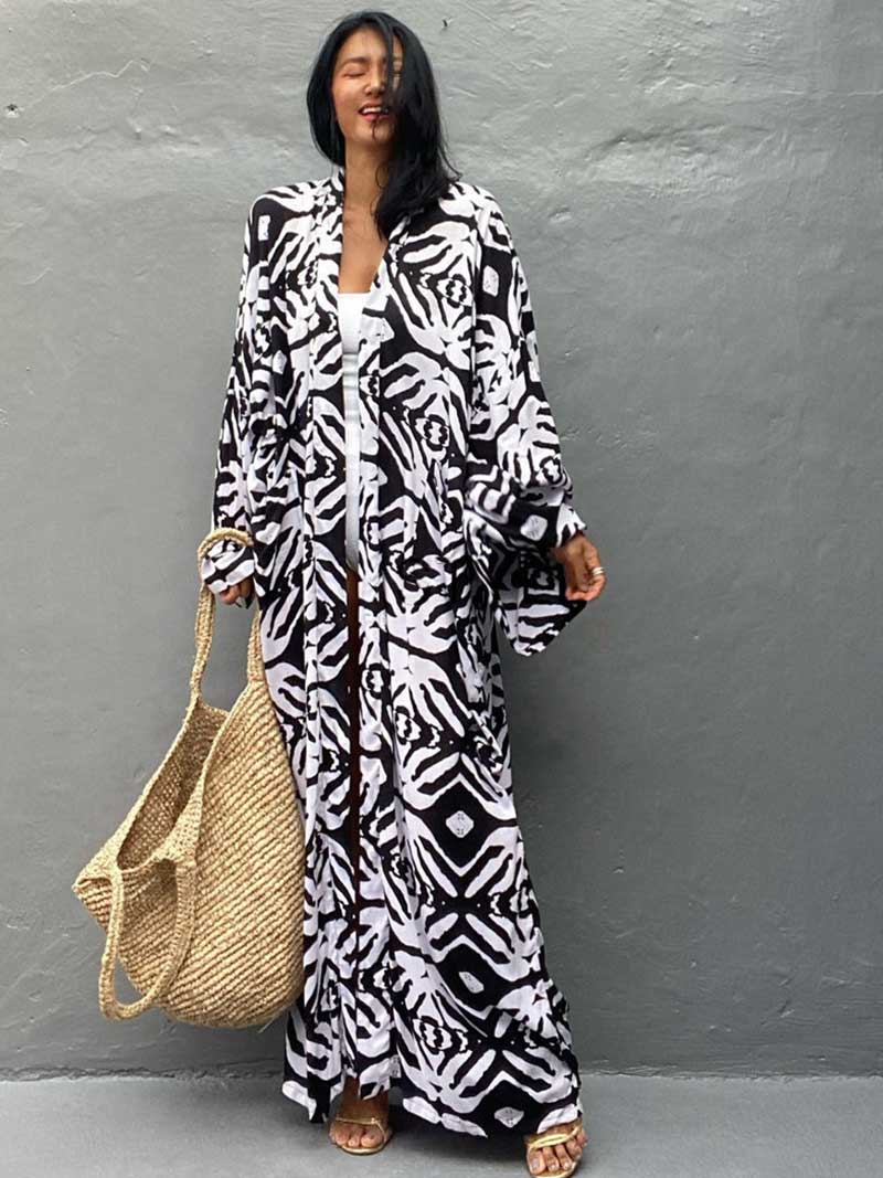 Printed Different Colors Rayon Long Length Gown Kimono Duster Robe - Image 11