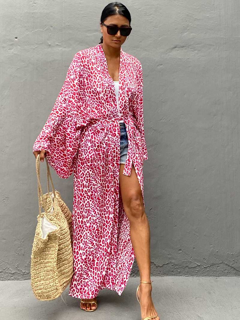 Printed Different Colors Rayon Long Length Gown Kimono Duster Robe - Image 13