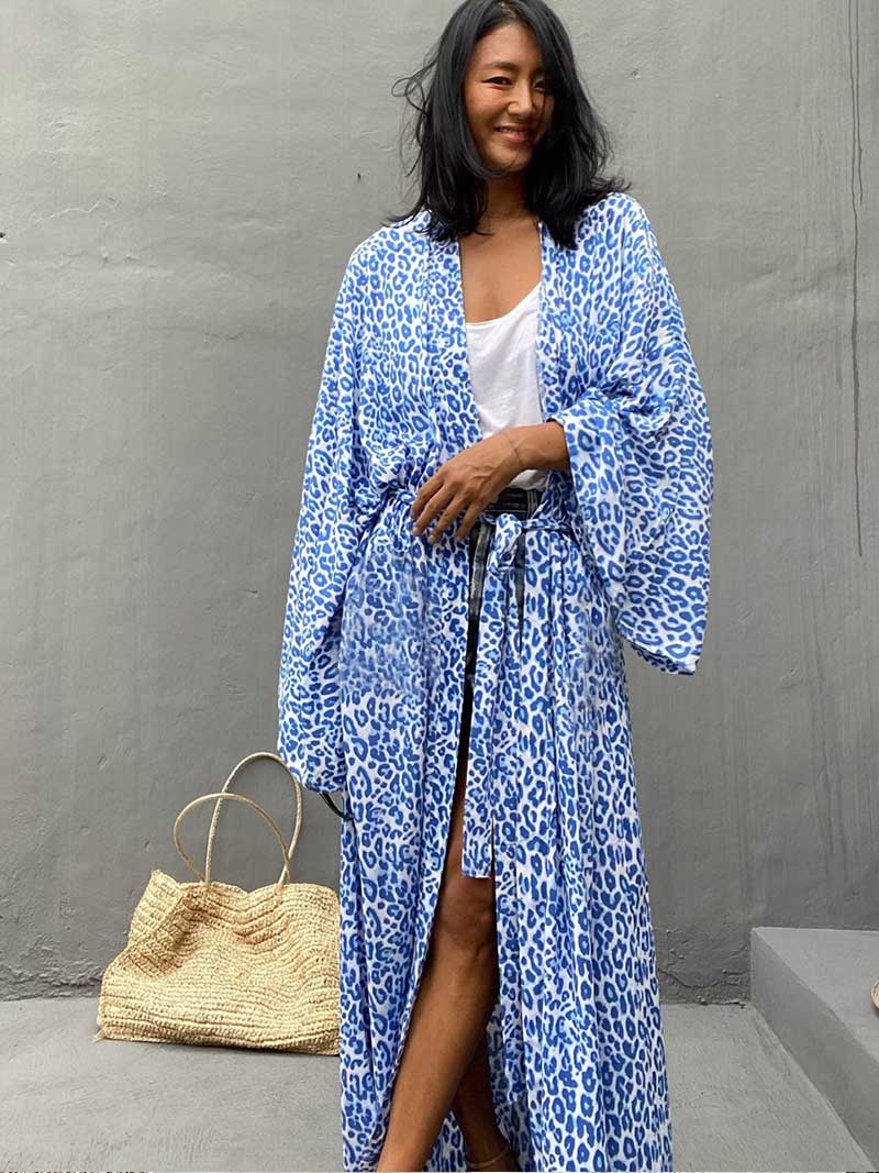 Printed Different Colors Rayon Long Length Gown Kimono Duster Robe - Image 15