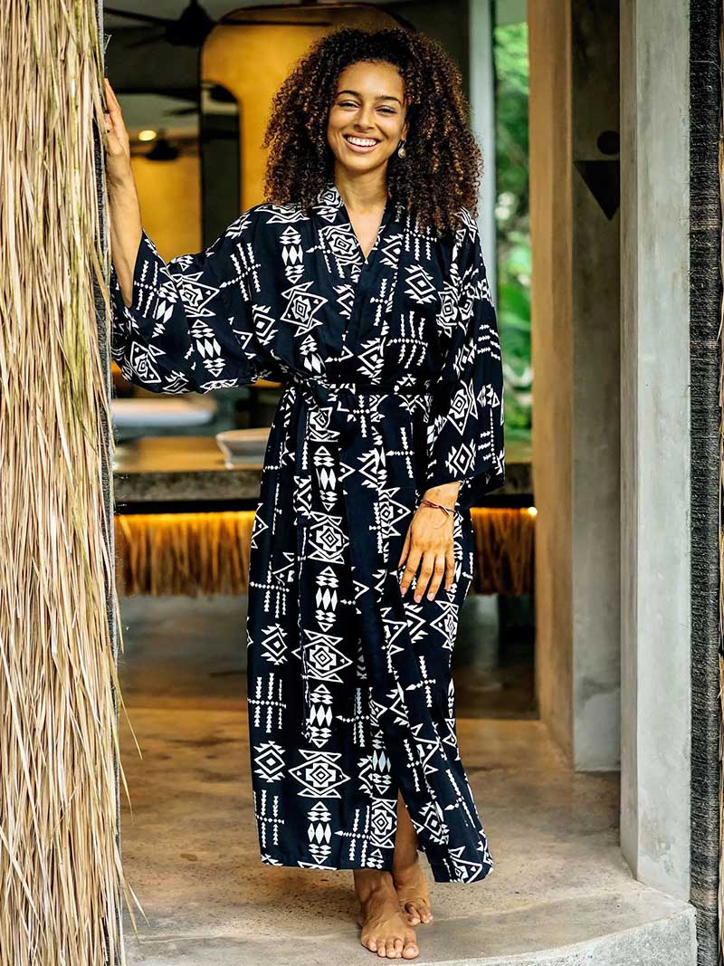 Printed Different Colors Rayon Long Length Gown Kimono Duster Robe - Image 16