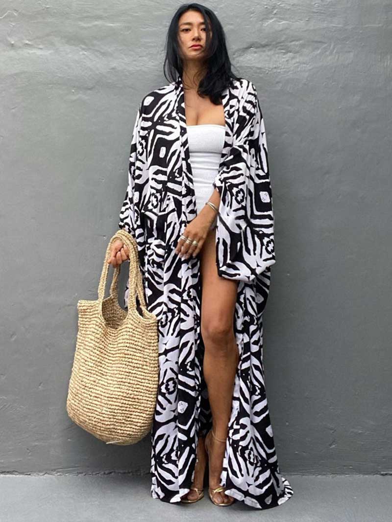 Printed Different Colors Rayon Long Length Gown Kimono Duster Robe - Image 28