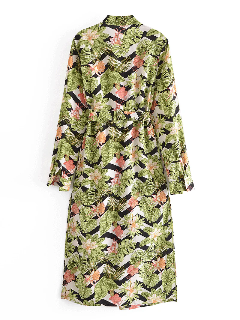 Printed Green Color Polyester Long Length Gown Kimono Duster Robe - Image 2