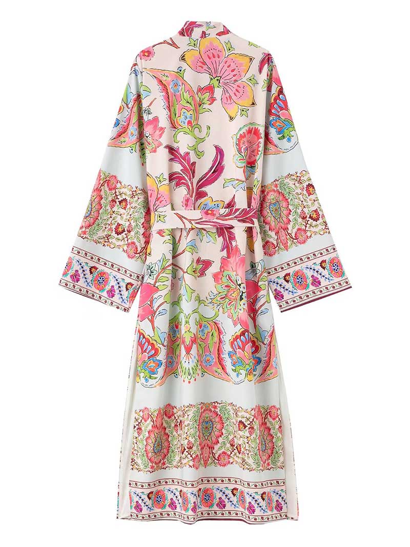 Night Wear Multicolor Floral Kimono Duster Robe - Image 2