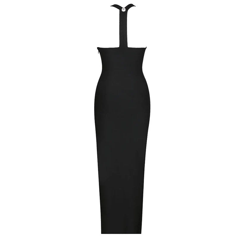 Nostalgic Button Trim Square Neck RacerBack Bodycon Bandage Maxi Dress - Image 4