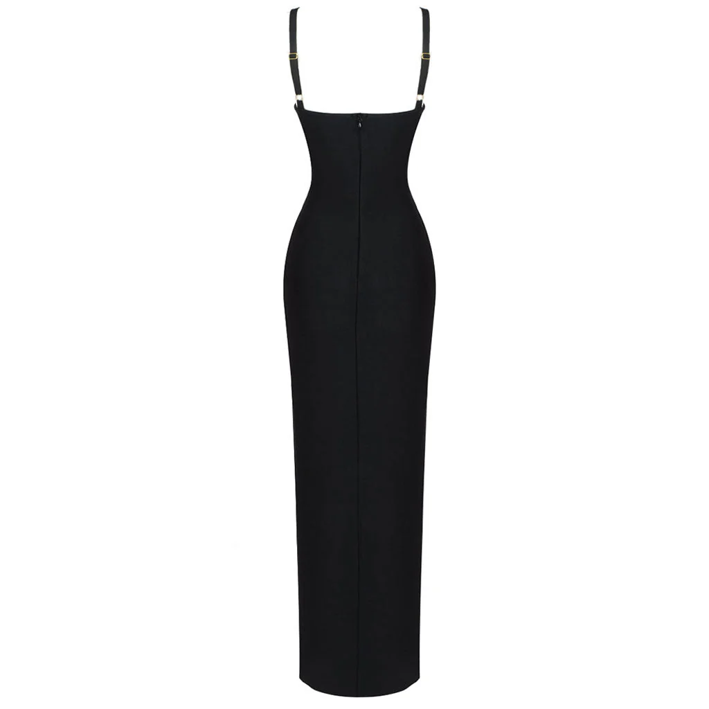 Nostalgic CutOut Ruched Sheer Mesh High Split Asymmetrical Bandage Maxi Dress - Image 4